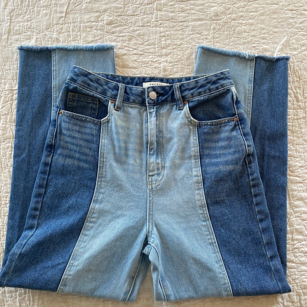 PacSun Women's Boyfriend Jeans - Blue Patchwork Two Tone